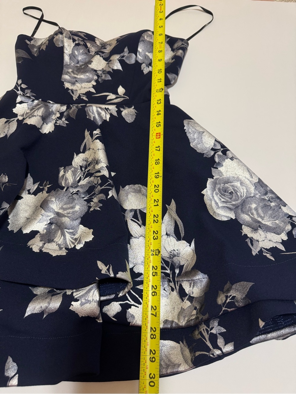 B Darlin Navy Silver Floral Strapless Fit Flare Dress Homecoming 5/6 - Picture 5 of 9